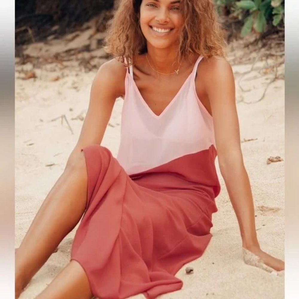 Lulus Seaside Retreat Red & Blush Colorblock Maxi Cover-Up Dress Size S